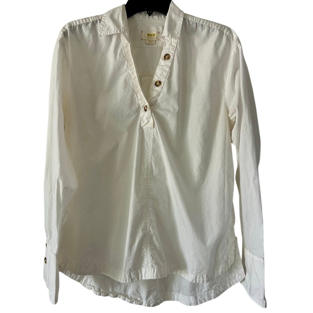 Maeve Anthropologie Women's White Button Down Long Sleeve Tunic‎ Shirt SZ Medium